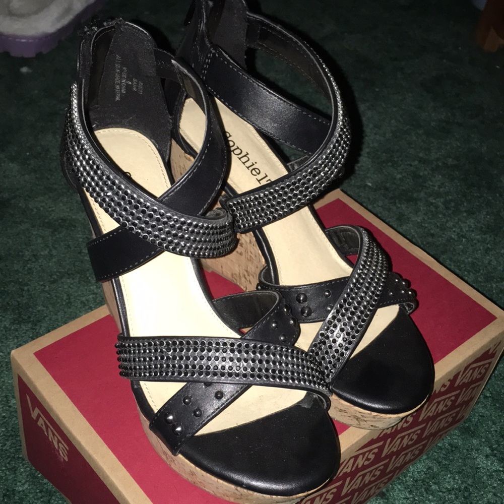 Black studded wedges